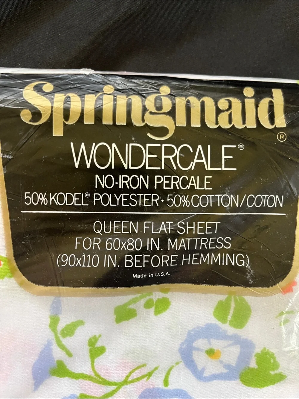 SPRINGMAID Wondercale Vtg Floral Flowers Flat QUEEN Sheet NIP Cottagecore